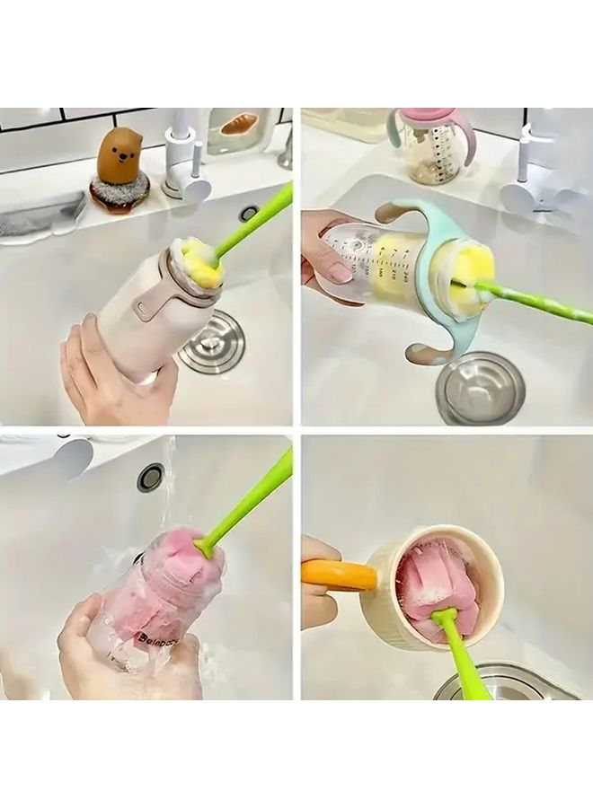 Reusable Long Handle Cup Brush With Yellow Sponge Head For Bottle Jar Cleaning - Image 4