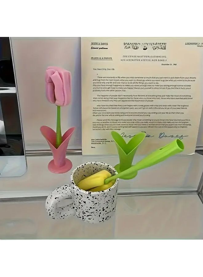 Reusable Long Handle Cup Brush With Yellow Sponge Head For Bottle Jar Cleaning - Image 2