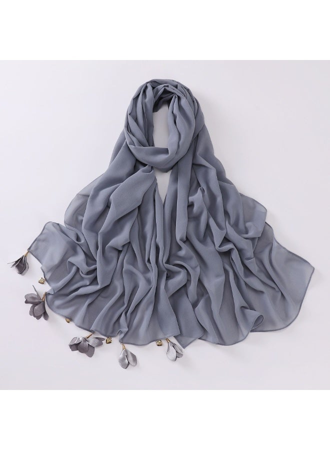 Nariele New Handmade Alloy Heart-Shaped Flower Pearl Chiffon Headscarf - Image 1