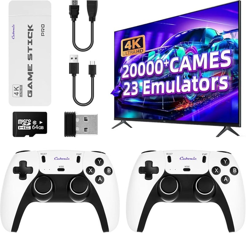 Cubonic عصا الألعاب M15 بلس 4K Ultra HD - وحدة تحكم ألعاب ريترو قابلة للتوصيل والتشغيل مع أكثر من 20,000 لعبة مدمجة، 23 محاكي قوي، وحدتي تحكم لاسلكيتين، سعة 64 جيجابايت ومتعة متعددة اللاعبين بلا حدود - Image 1