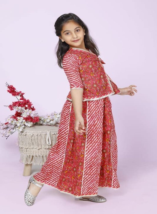Kids villa Gujrati Garba Dance Chaniya Choli Lehenga Traditional Multicolor Dress For Girls (Red 3 Years-4 Years) - Image 3