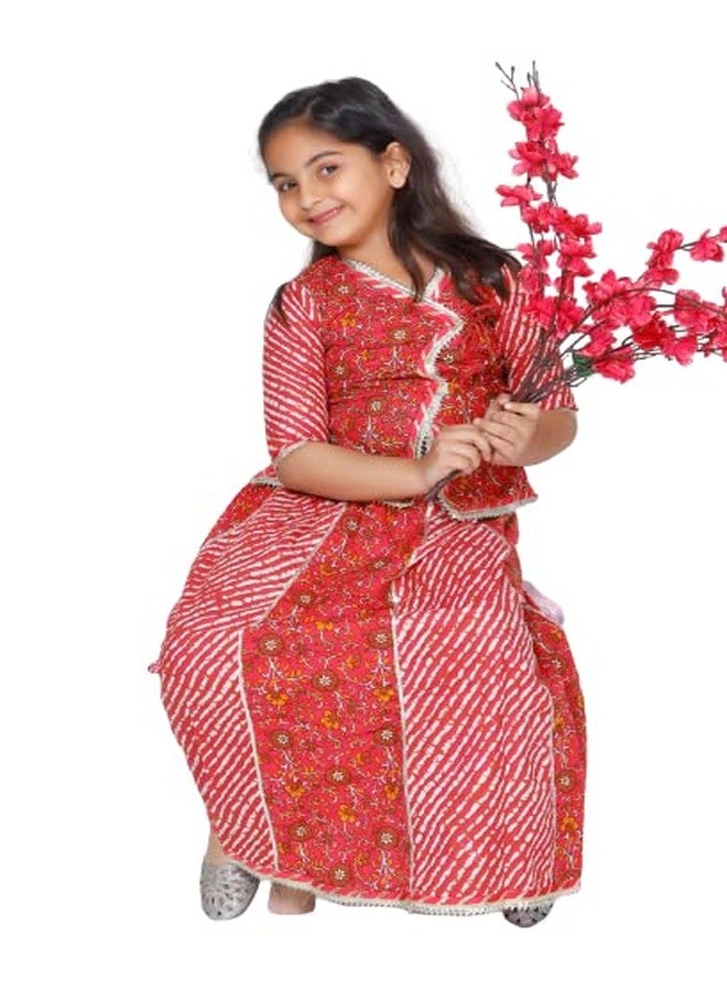 Kids villa Gujrati Garba Dance Chaniya Choli Lehenga Traditional Multicolor Dress For Girls (Red 3 Years-4 Years) - Image 1