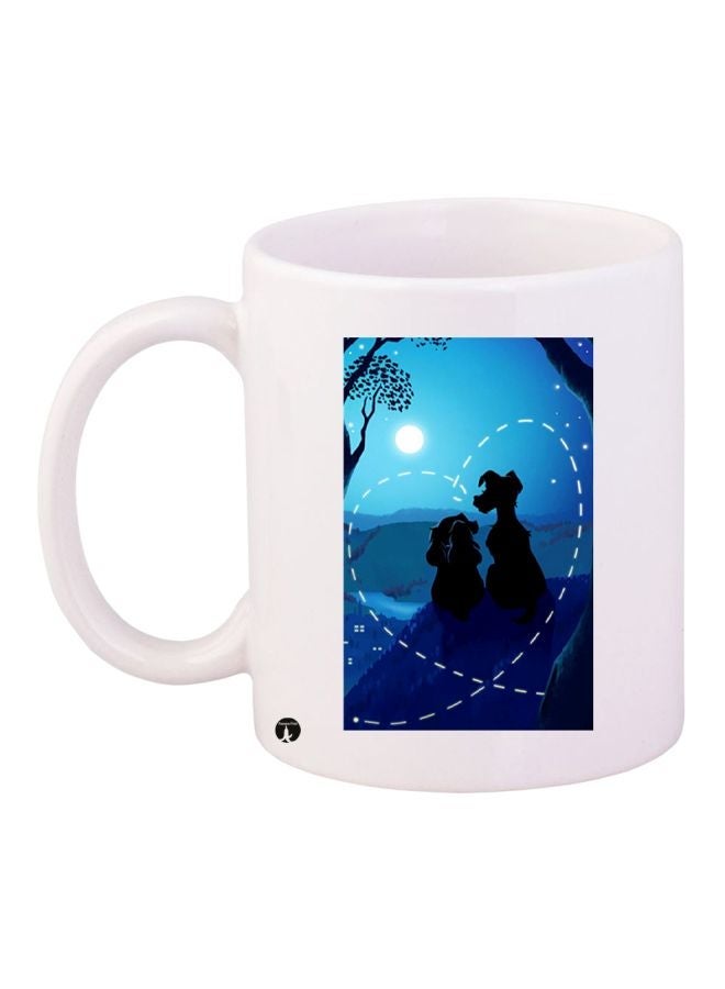 RYN Cartoon Printed Coffee Mug White/Blue/Black 11ounce