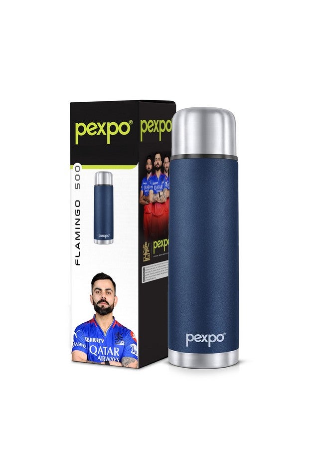 Pexpo Flamingo Pro ISI Certified Vacuum Insulated Hot & Cold Stainless Steel Flask with Jute Bag- 500ml Denim Blue |Thermoflask| Travelling|School & Trekking|Office|Men, Women & Kids | RCB Edition - Image 1