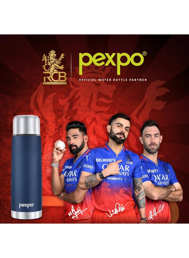 Pexpo Flamingo Pro ISI Certified Vacuum Insulated Hot & Cold Stainless Steel Flask with Jute Bag- 500ml Denim Blue |Thermoflask| Travelling|School & Trekking|Office|Men, Women & Kids | RCB Edition - Image 2