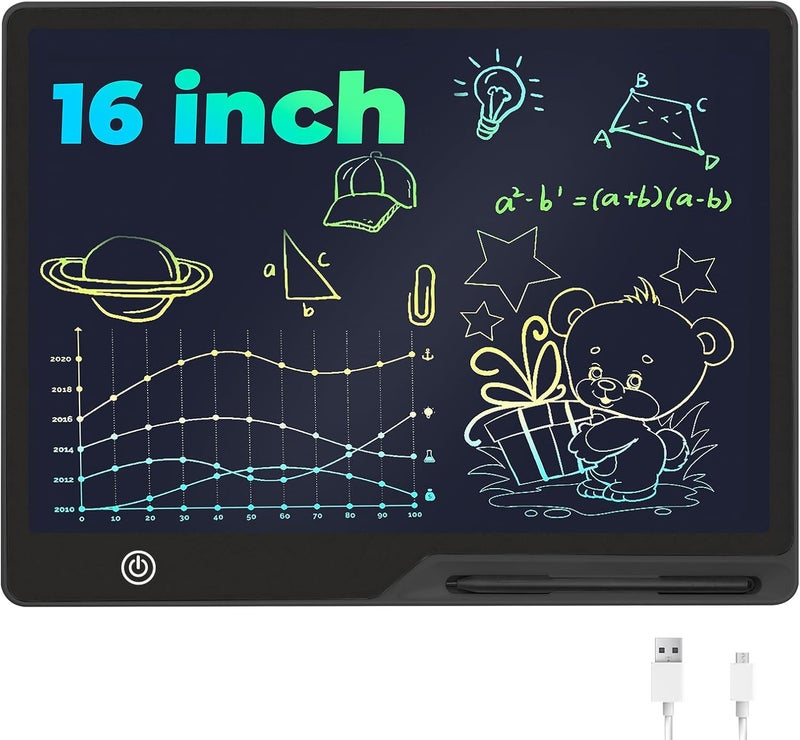 لوحة كتابة LCD للأطفال، شاشة ملونة بحجم 16 بوصة، لوحة رسم إلكترونية قابلة لإعادة الشحن، مزودة بقلم رصاص، هدية لوحة كتابة رقمية محمولة قابلة للمسح، مناسبة للأولاد والبنات. - Image 1