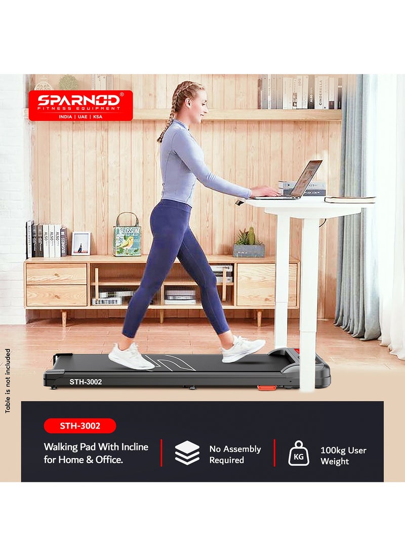 Sparnod Fitness - Sparnod Fitness STH-3002 Home Use Walking Pad & Treadmill | Compact, Ultra-Slim, Ready to Use | Shock Absorption | LED Display | Manual Incline | 100 Kg Capacity - Image 1