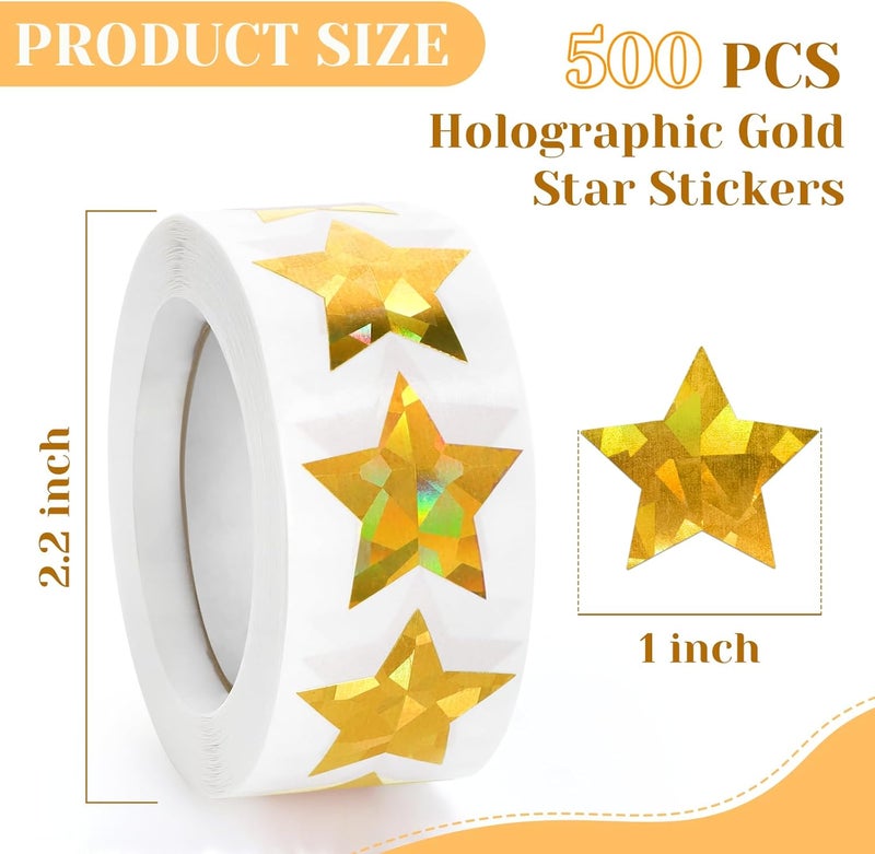 Imeepa 500 PCS Holographic Gold Star Stickers, 1 inch Self Adhesive Metallic Glitter Foil Stickers Sparkly Star Sticker Reward Behavior Chart Labels for Kids Students Teachers Supplies Ergonomic build - Image 2