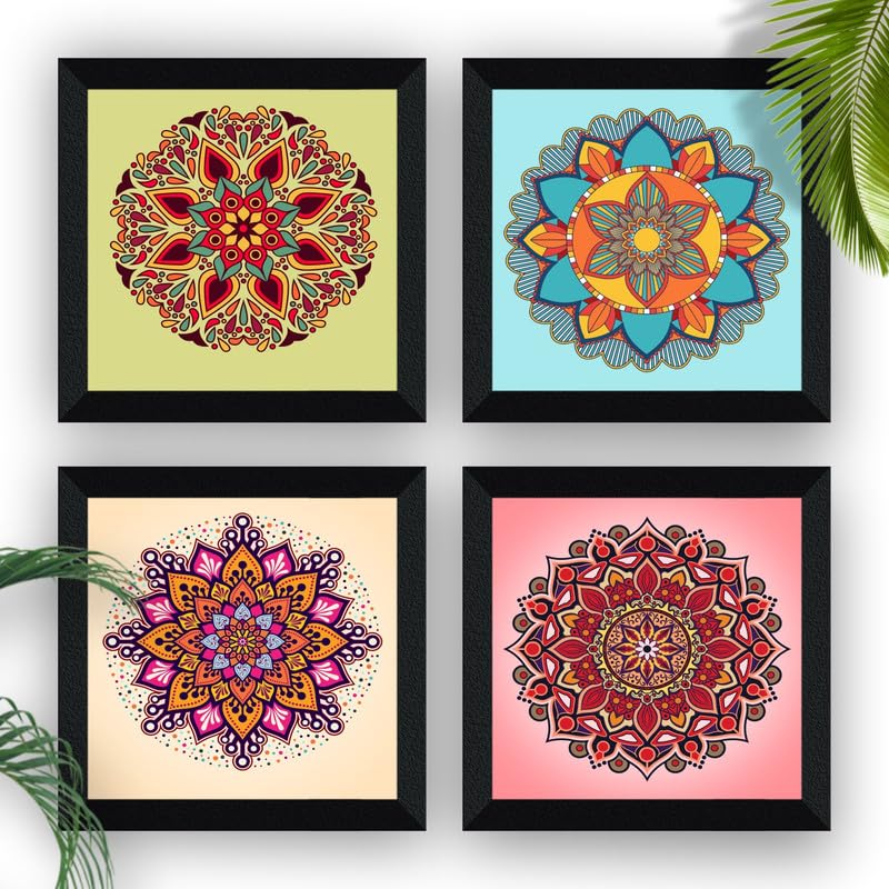 SAF paintings set of 4 Rangoli modern art Wall Decor Premium Framed Paintings for Bedroom Room Living Room Framed Wall Posters SANFSD128A