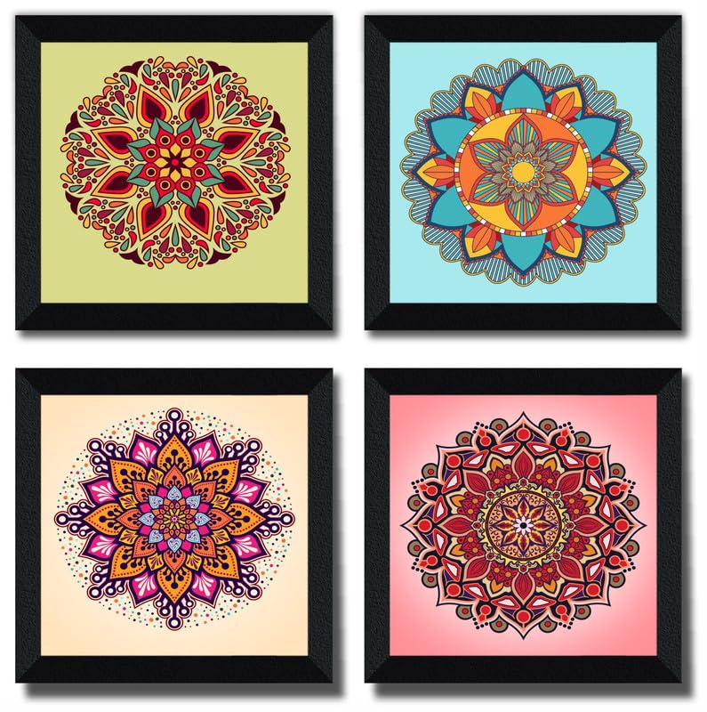 SAF paintings set of 4 Rangoli modern art Wall Decor Premium Framed Paintings for Bedroom Room Living Room Framed Wall Posters SANFSD128A