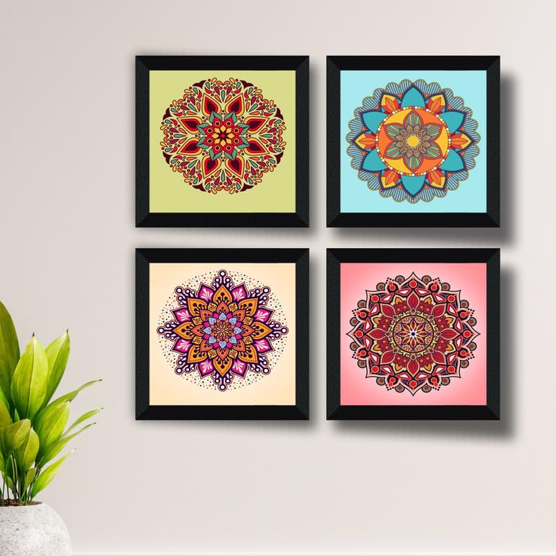 SAF paintings set of 4 Rangoli modern art Wall Decor Premium Framed Paintings for Bedroom Room Living Room Framed Wall Posters SANFSD128A