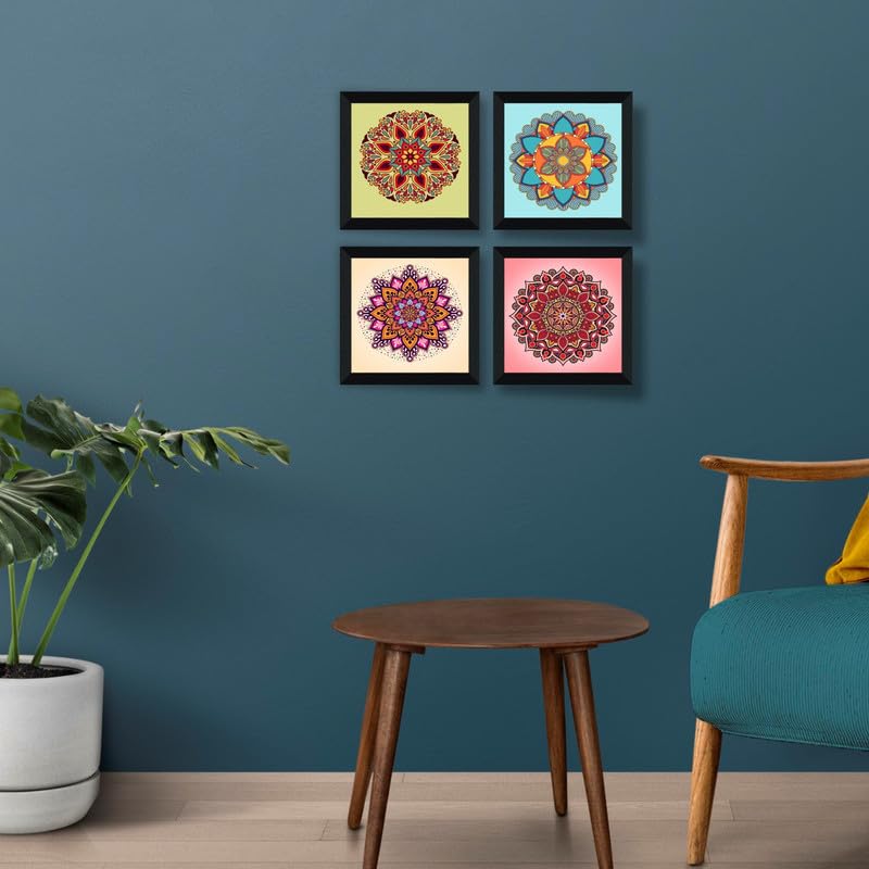 SAF paintings set of 4 Rangoli modern art Wall Decor Premium Framed Paintings for Bedroom Room Living Room Framed Wall Posters SANFSD128A