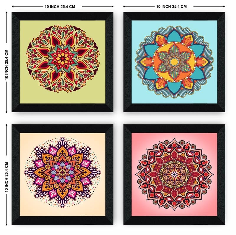 SAF paintings set of 4 Rangoli modern art Wall Decor Premium Framed Paintings for Bedroom Room Living Room Framed Wall Posters SANFSD128A