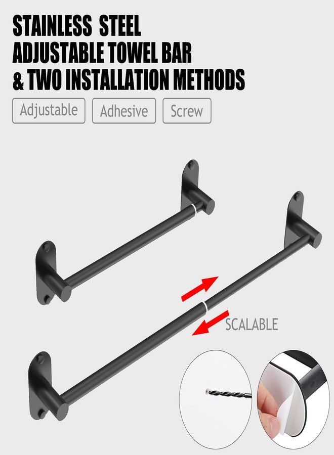 MIROAMZ Towel Bar, Adjustable 14.4inch - 25.2inch Towel Rack, Self Adhesive & Wall Mounted for Bathroom Kitchen Hand Towel Holder Cloths Hanger SUS 304 Stainless Steel Organizer Single Bar Matte Black - Image 2