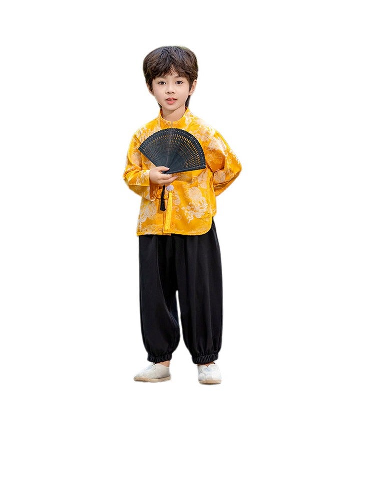 LiangSanZhi Boys' Chinese Tang Suit Outfit - Gold & Jade Themed Traditional Hanfu Costume, Modified Neo-Chinese Style Spring/Autumn Festival Wear for Kids  - Image 1