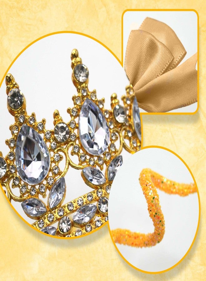 DRWATE Crown Cake Topper Happy Birthday Cake Topper with Gold Bows Stars Pearl Balls for Women Wedding Birthday - Image 3