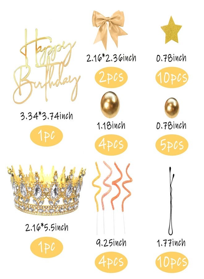 DRWATE Crown Cake Topper Happy Birthday Cake Topper with Gold Bows Stars Pearl Balls for Women Wedding Birthday - Image 2