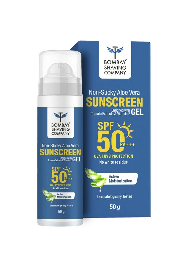 BOMBAY SHAVING COMPANY Bombay Shaving Co Non Sticky Aloe Vera Sunscreen Gel Spf 50,For Sun Protection - 50G  - Image 1