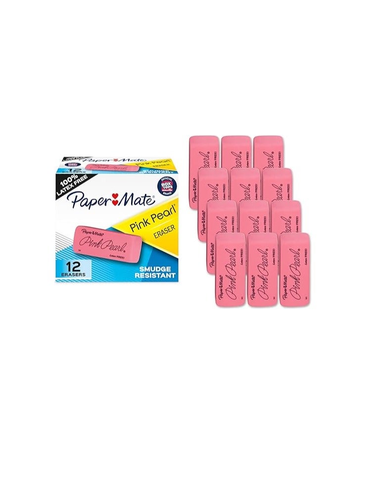 Paper Mate Pink Pearl Erasers – Large, 12 Count - Image 1
