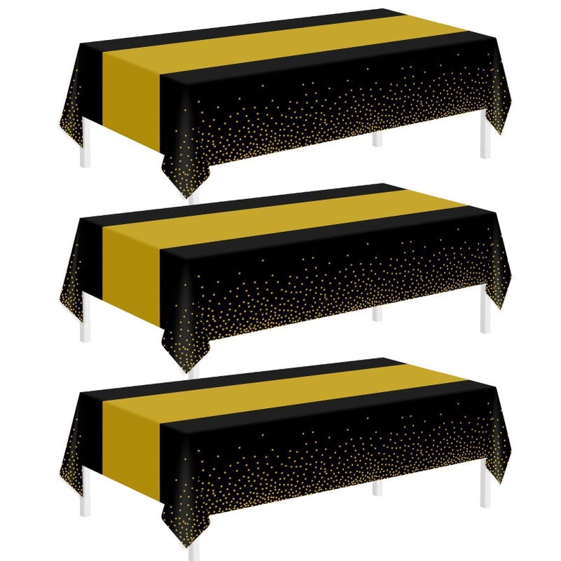 Childom 3 Pack Graduation TableclothGraduation Party Decorations 2025Black and Gold Tablecloths for Rectangle Tables54x108 Disposable Plastic Table Cloth for Congrats Grad Party Birthday Wedding