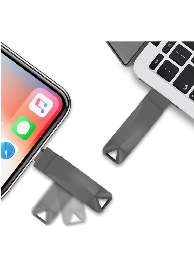 64GB Dual Interface USB Flash Drive USB 2.0 Thumb Drive Folding Storage Memory Stick Rotating Design - Black - Image 5
