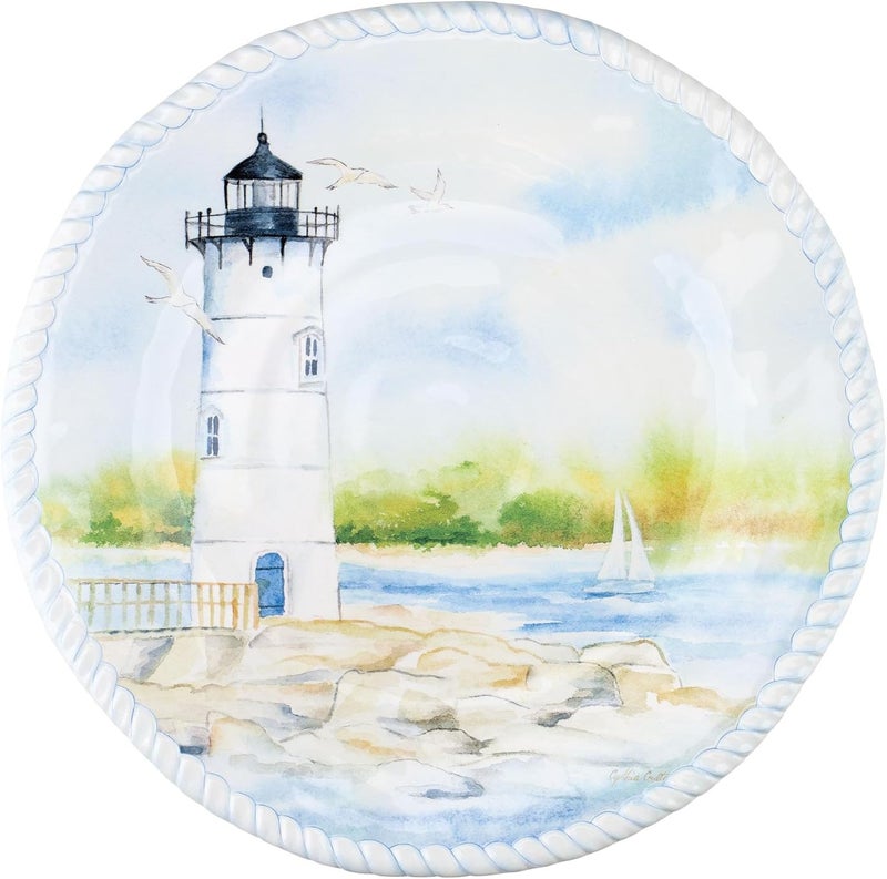 UPware Lighthouse Melamine Dinner Plate Set Round Plates with Rope Edge for Main course Pasta and Salad BPAFree Dishwasher Safe Blue 11 Inch Set of 6 - Image 4