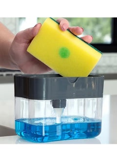 QUALITY Efficient Dishwashing Set - Soap Dispenser with Integrated Sponge Caddy & Durable Cleaning Sponge, Easy One-Hand Pump Operation, Refillable System for Kitchen Use  - Image 1