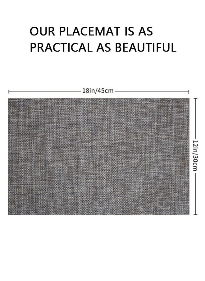 GUSGU Placemats Set of 6, Heat-Resistant Woven Vinyl Placemat, Non-Slip Washable PVC Table Mat, , Kitchen Table 30x45 cm Dark Grey  - Image 2