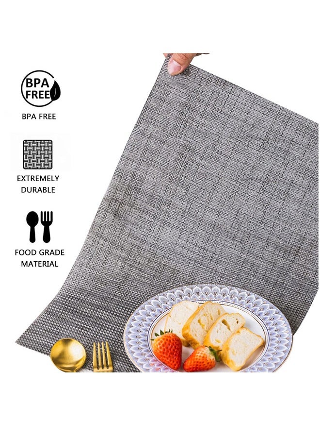 GUSGU Placemats Set of 6, Heat-Resistant Woven Vinyl Placemat, Non-Slip Washable PVC Table Mat, , Kitchen Table 30x45 cm Dark Grey  - Image 3