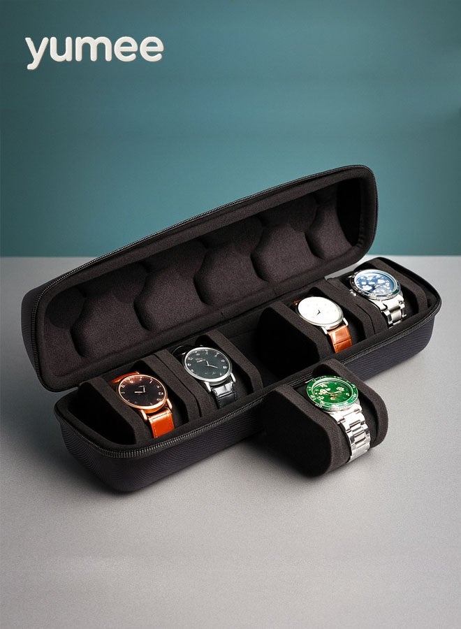 يمي حقيبة سفر لحفظ 5 ساعات - صندوق منظم صلب مقاوم للماء والصدمات مع وسائد إسفنجية ناعمة، حقيبة تخزين ساعات محمولة بسحاب للرجال والنساء، تناسب ساعات يصل قطرها إلى 60 مم (أسود) - Image 1