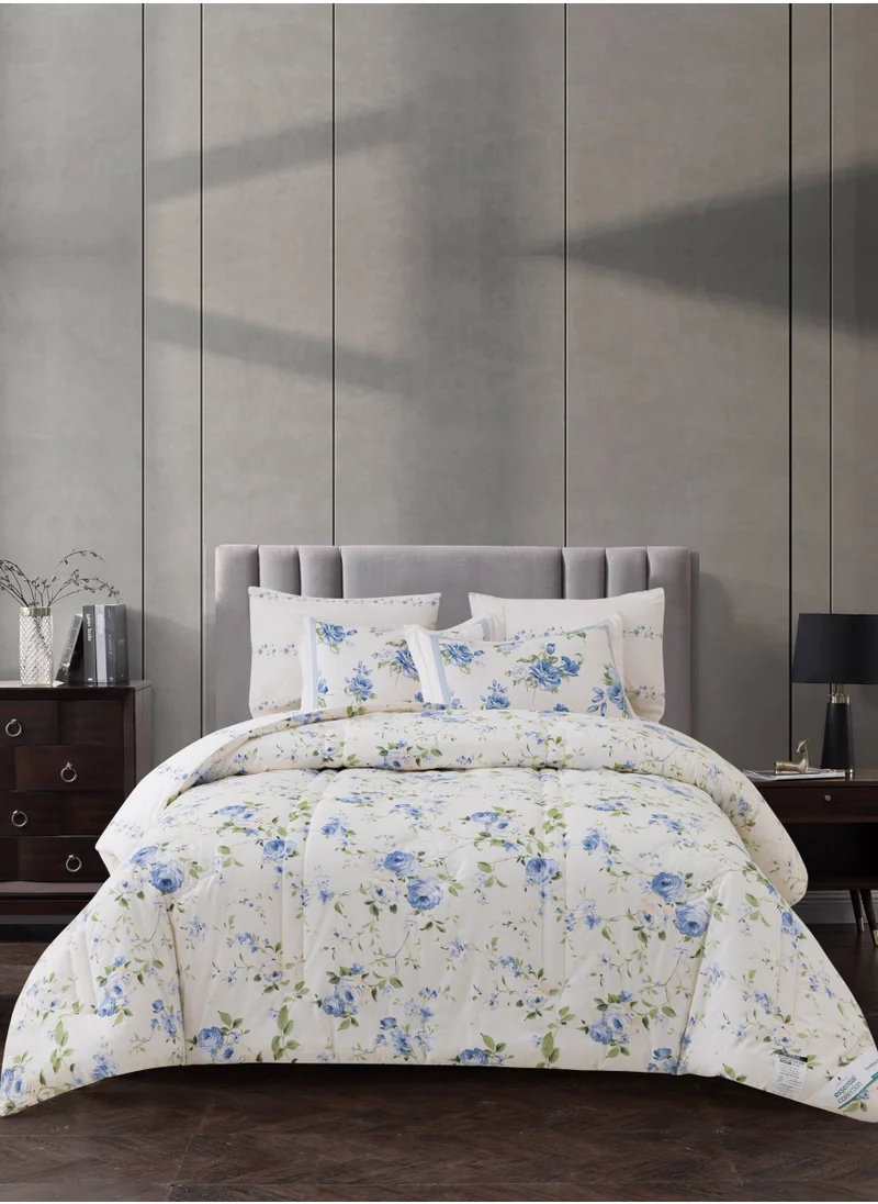 Donetella Cotton Comforter Set 4-Pcs Single Size Bed Fits(140 x 200 Cm) Reversible Printed Bedding Comforter Set With Super Soft Down Alternative Filling,Cloud