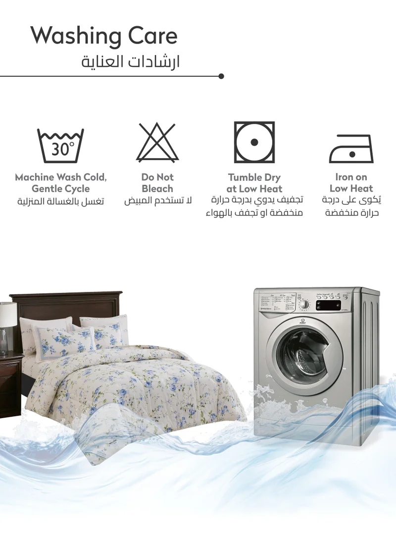 Donetella Cotton Comforter Set 4-Pcs Single Size Bed Fits(140 x 200 Cm) Reversible Printed Bedding Comforter Set With Super Soft Down Alternative Filling,Cloud