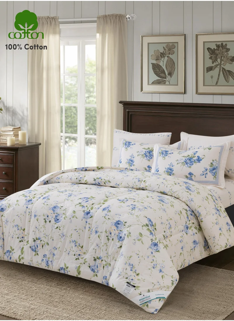 Donetella Cotton Comforter Set 4-Pcs Single Size Bed Fits(140 x 200 Cm) Reversible Printed Bedding Comforter Set With Super Soft Down Alternative Filling,Cloud
