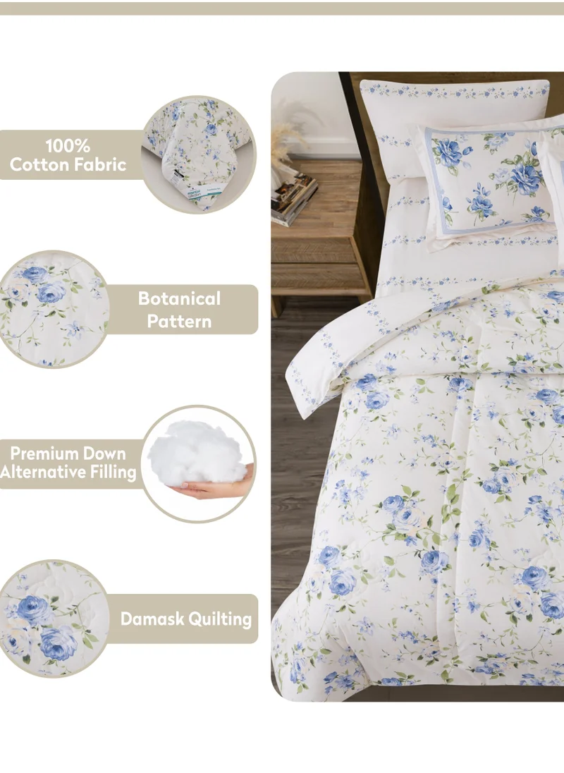 Donetella Cotton Comforter Set 4-Pcs Single Size Bed Fits(140 x 200 Cm) Reversible Printed Bedding Comforter Set With Super Soft Down Alternative Filling,Cloud
