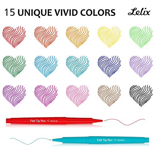Lelix Felt Tip Pens, 15 Colors, 0.7mm Medium Point, Felt Tip Markers Pens for Journaling, Writing, Note Taking, Planner, Perfect for Art Office and School Supplies - Image 3