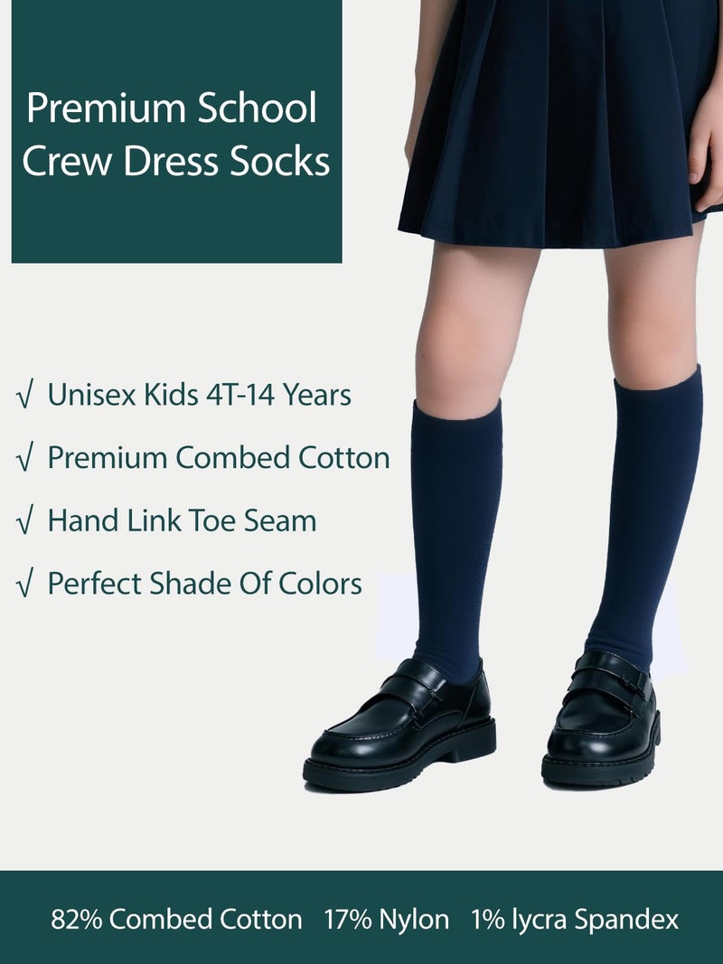 COTTON DAY 3 Pack Kids Girls Soft Knee High School Uniform Dress Socks Seamless Toe 4-6 Years Navy S (6) - Image 3