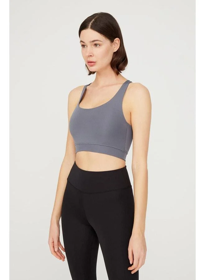 Los Ojos Anthracite Light Support Back-Detail Covered Sports Bra Crisscross.