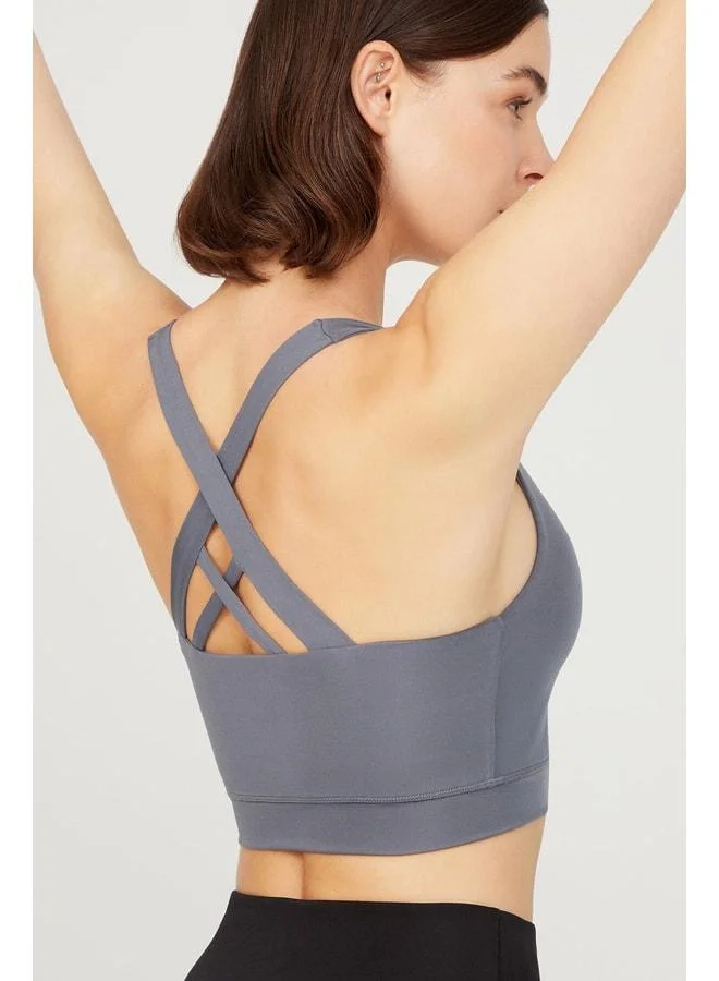 Los Ojos Anthracite Light Support Back-Detail Covered Sports Bra Crisscross.