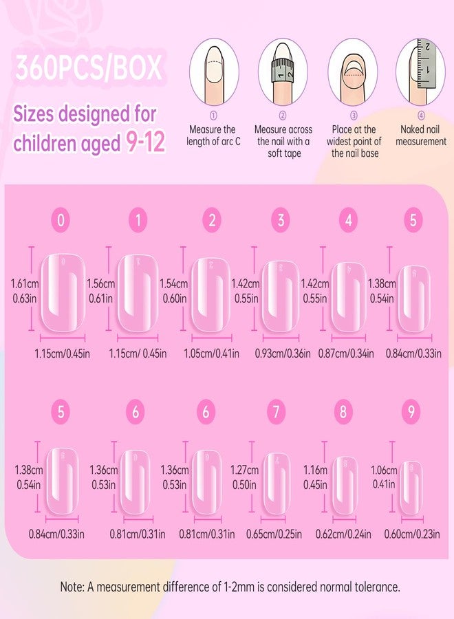 Ranrose 360Pcs Kids Press on Nails for Girls 9-12 years old - Pre-Shaped Clear Suqare Kid Nail Tips,Full Cover Soft Gel Fake Nail for Kids Nail Extensions,Birthday Family Activities,Parties - Image 2