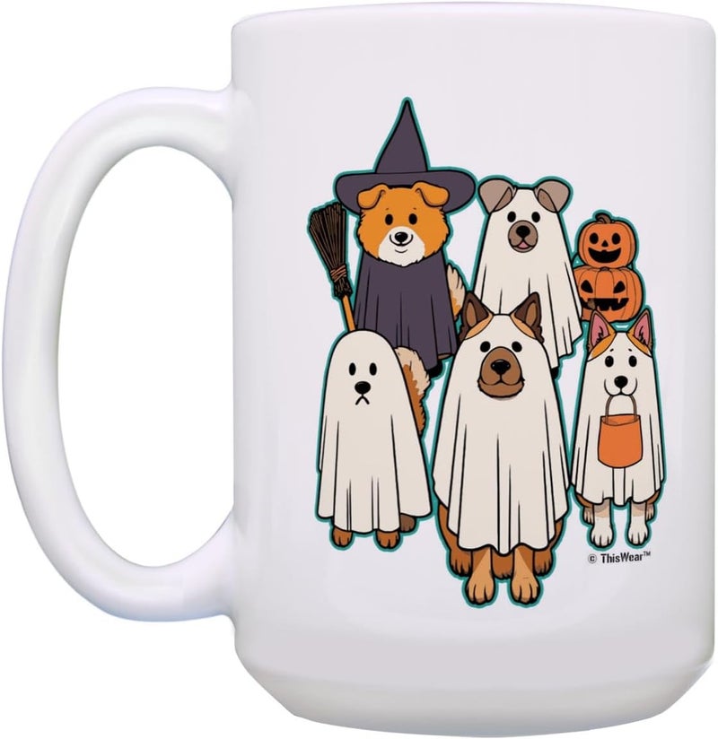 ThisWear Halloween Mugs Coffee Dog Ghosts 2 Pack 15oz Ceramic Coffee Mug Set - Image 3