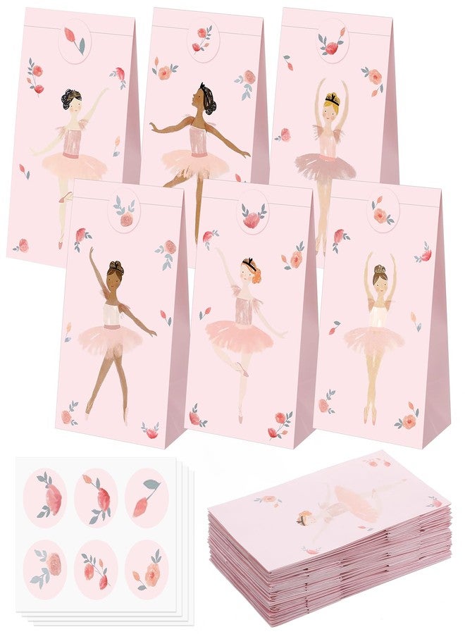 YooNotee 24 Sets Pink Ballerina Paper Gift Bags with Stickers Ballet Tutu Dancer Cute Favor Goodie Bags Multi Item Favor Packs for Ballet Wedding Baby Shower Birthday Party Decorations - Image 1