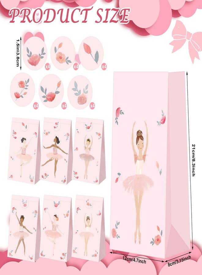 YooNotee 24 Sets Pink Ballerina Paper Gift Bags with Stickers Ballet Tutu Dancer Cute Favor Goodie Bags Multi Item Favor Packs for Ballet Wedding Baby Shower Birthday Party Decorations - Image 2