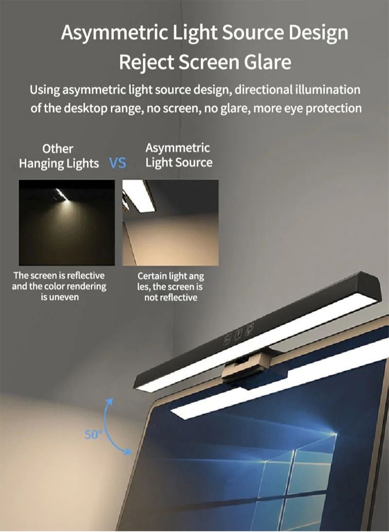 ARSTID USB Powered Computer Monitor Laptop Lamp for Office/Home/Gaming/Desk with Adjustable Brightness/Color Light Metal Black 500MM - Image 3