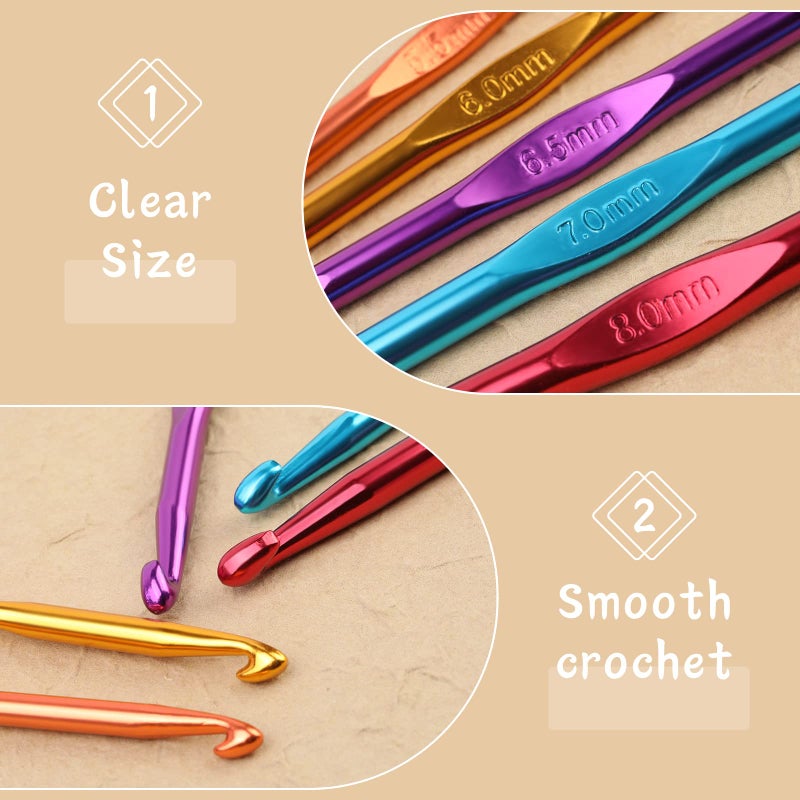 MORFEN 48 Pcs Crochet Hooks Set, 21 Sizes Crochet Needles with Case, Ergonomic Knitting Needles, Crochet Hooks Kit with Crochet Accessories Stitch Markers Blunt Needles for Crocheting Yarn - Image 4