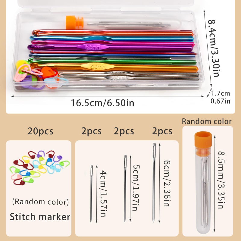 MORFEN 48 Pcs Crochet Hooks Set, 21 Sizes Crochet Needles with Case, Ergonomic Knitting Needles, Crochet Hooks Kit with Crochet Accessories Stitch Markers Blunt Needles for Crocheting Yarn - Image 3