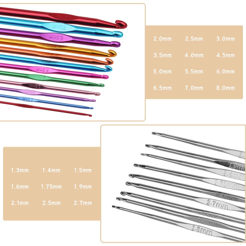 MORFEN 48 Pcs Crochet Hooks Set, 21 Sizes Crochet Needles with Case, Ergonomic Knitting Needles, Crochet Hooks Kit with Crochet Accessories Stitch Markers Blunt Needles for Crocheting Yarn - Image 2
