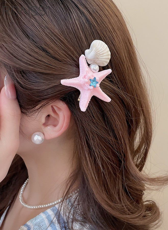 رويس 7 قطع من دبابيس الشعر النسائية الملونة على شكل نجمة البحر، مشبك شعر من اللؤلؤ الصدفي، مشابك جانبية جميلة ومنعشة، إكسسوارات شعر لقضاء العطلات على شاطئ البحر - Image 4