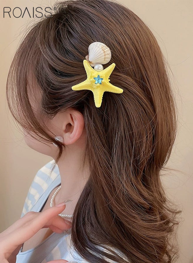 رويس 7 قطع من دبابيس الشعر النسائية الملونة على شكل نجمة البحر، مشبك شعر من اللؤلؤ الصدفي، مشابك جانبية جميلة ومنعشة، إكسسوارات شعر لقضاء العطلات على شاطئ البحر - Image 3