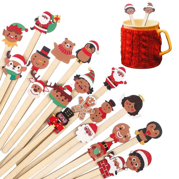 100 PCS CHRISTMAS WOODED COFFEE STIRRERS AFRICAN AMERICAN CHRISTMAS COFFEE STIR STICKS DISPOSABLE STIRRING STICKS FOR BEVERAGE CHOCOLATE HOT DRINK PARTY SUPPLIES 20 STYLES AFRICAN AMERICAN