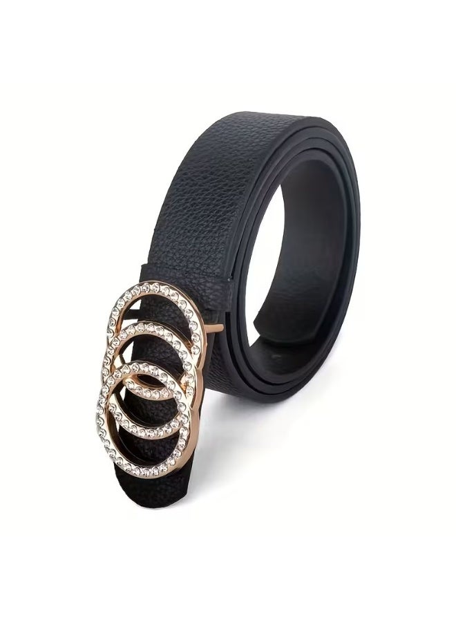 Goolsky 1pc Rhinestone 3 Circles Buckle Belt, Classic Casual Jeans Dress Belt for Men Suitable for teens - Image 4